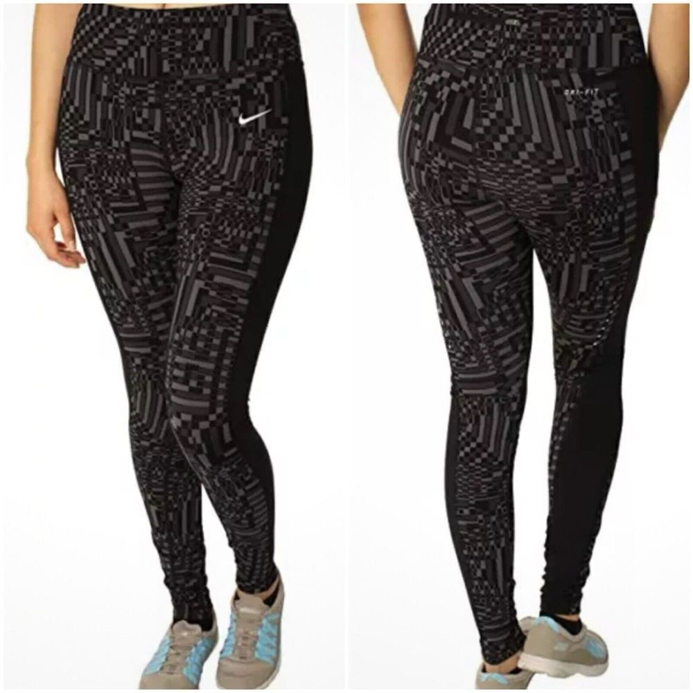 Nike Leggings Running Dry Fit Black and Gray Workout Sports Pants Size S